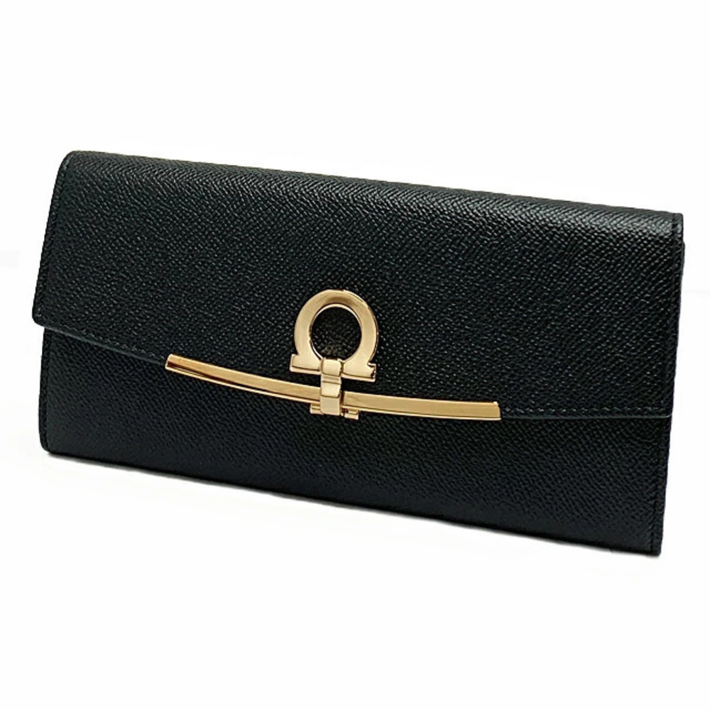 Salvatore Ferragamo Long Wallet Pass Case Leather Nero Black